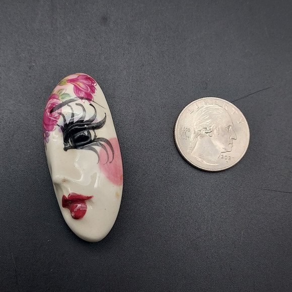 Abstract Lady Face Head Brooch Artisan Handcrafted Hand Painted - Picture 10 of 10